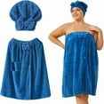 thumbnail image 1 of Lunerva Wraps, Plus-Size Adjustable Bath Skirt & Quick-Dry Cap Set, Soft Coral Fleece, Secure Non-Slip Closure, Fast Drying, 1 of 6