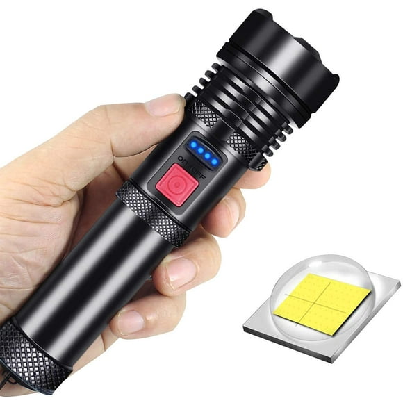 LED Flashlight Rechargeable Tactical Flashlights High Lumens Super Bright Flashlight Zoomable Waterproof Powerful Flash Lights for Outdoor Emergency Camping Biking