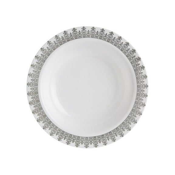 Ornament White w/Silver Regal Border 12oz. Plastic Soup Bowls *Case of 120*