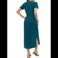 thumbnail image 2 of Vestido Holgado de Verano para Mujer, Cuello Redondo, Informal, con Abertura, Antiarrugas y Bolsillos. Verde L, 2 of 5