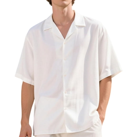 Bxsruta Men'S Short Sleeve Button Down Shirt, Lightweight Stretch Poplin, Casual Comfort Fit Loose Shirt for Everyday Wear, XL