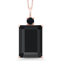 Gem Stone King 18K Rose Gold Plated Silver Black Onyx Pendant Necklace for Women (15.30 Cttw, Emerald Cut 18X13MM, With 18 inch Silver Chain)