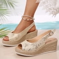 thumbnail image 6 of Wedges Shoes for Women Open Toe Ankle Strap Platform Dressy Casual Sandals Travel Slides Gold 9.5(43), 6 of 9