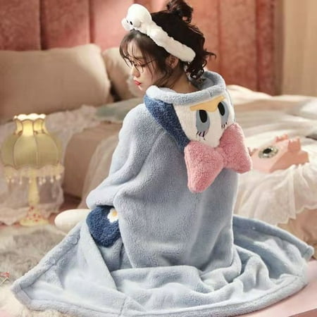 

CoCopeaunt Women Nightgowns Winter Flannel Sweet Sleepwear Hooded Sleepshirts Female Warm Cute Soft Homewear Robe Casual Loose Cozy Pajamas