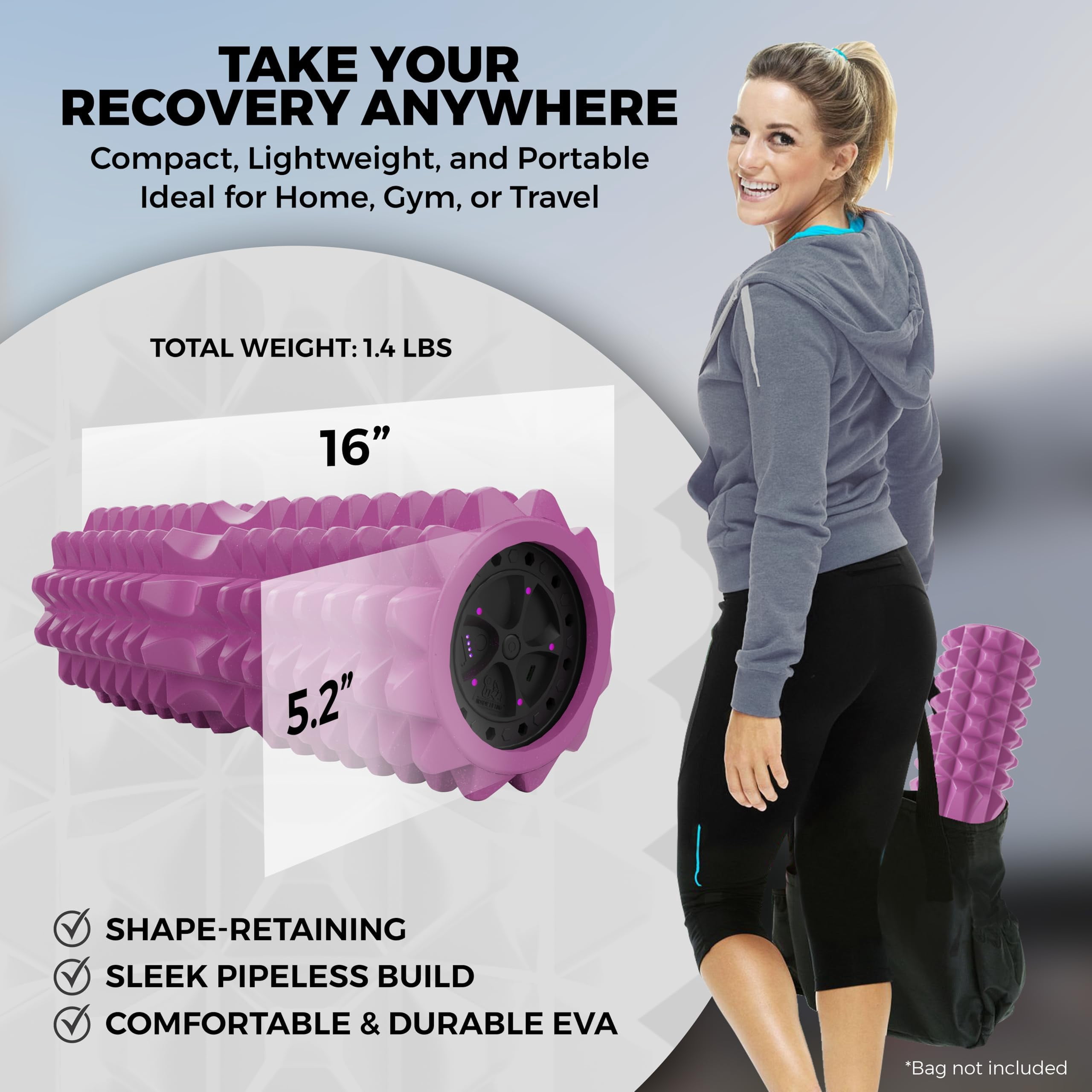 Nordic Lifting Vibrating Foam Roller – 5-Speed Deep Tissue Back Roller for Muscle Massage & Recovery - Pink