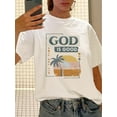 thumbnail image 1 of Camiseta de verano para mujer con Cuello RedondoWomen's Vintage-Inspired "GOD IS GOOD" Graphic Tee - Casual Round Neck, Polyester, Machine Washable with Palm Tree & Sunset Design, Perfect for Summer, 1 of 6
