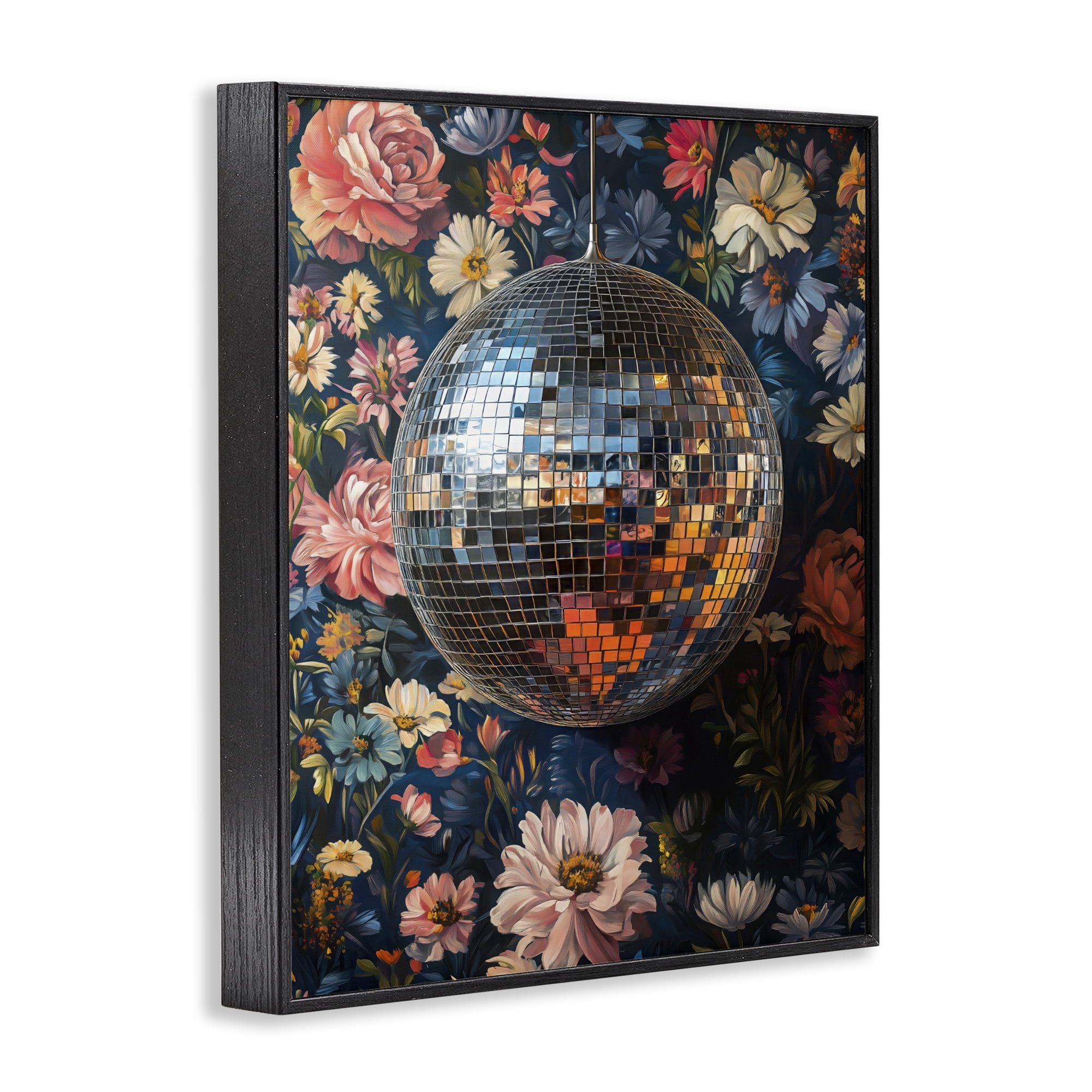 Stupell Industries Floral Disco Ball Reflection Black Framed Giclee Art, design by LSR Design Studio
