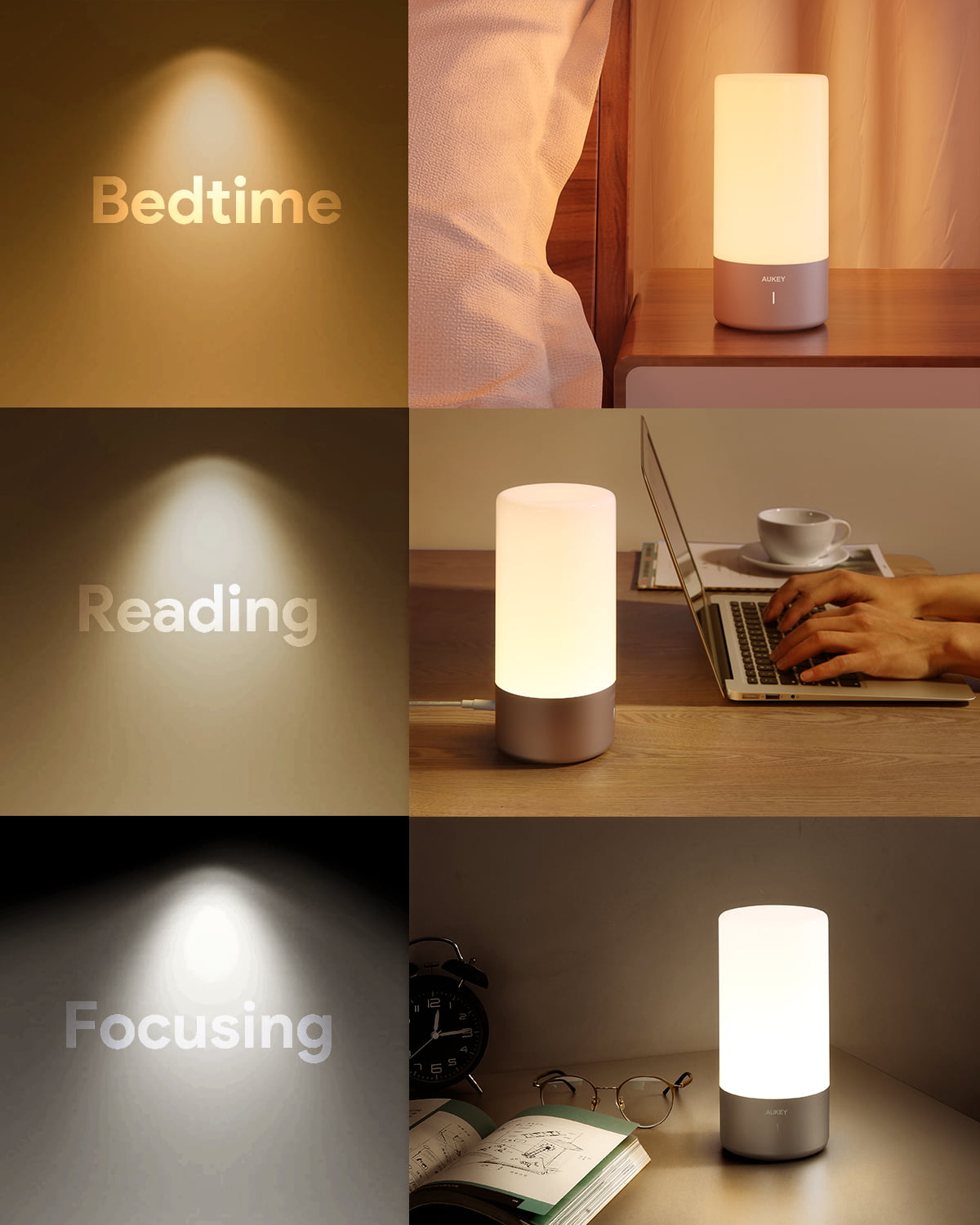 UNIFUN Touch Sensor Bedside Lamps Table Lamp Dimmable Warm White Light & Color 