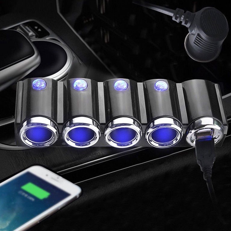 multi car cigarette charger Grusce 4 Ways Multi Car Cigarette Lighter Socket Splitter USB Plug Charger  DC 12V-24V