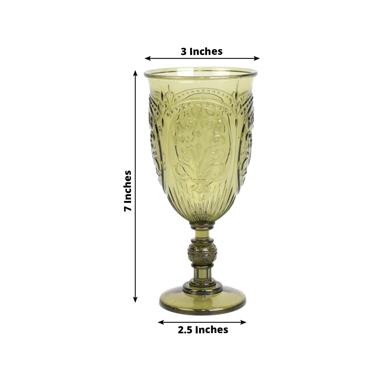 Efavormart 24-Pack Plastic Vintage Goblets – 10oz Transparent Dusty Sage Green Retro Embossed Wine Glasses, Elegant Water & Juice Cups - 7" Tall