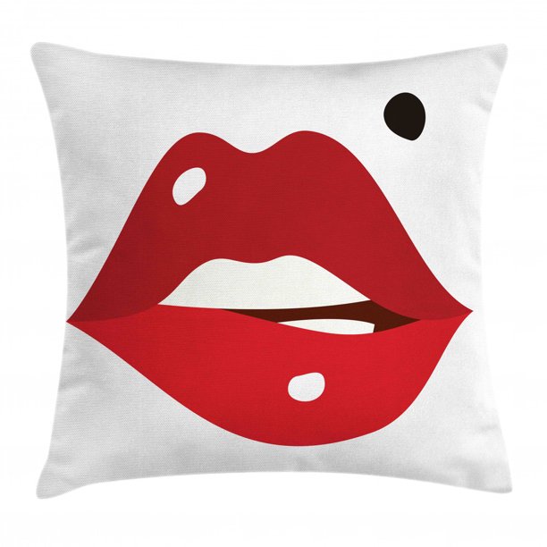 Lips Throw Pillow Cushion Cover, Minimalistic Design of Sexy Lipstick