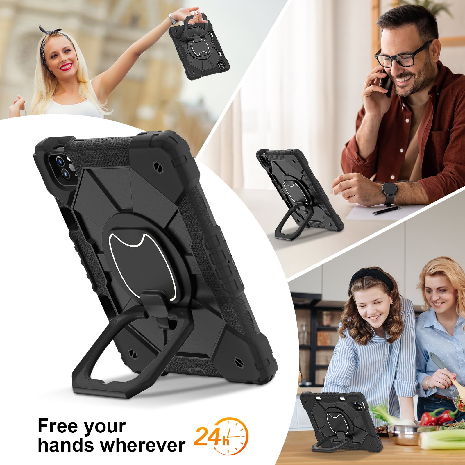Shockproof Case for Apple iPad Pro 11 4th Generation 2022 / 3rd Gen 2021/ 2nd Gen 2020 /1st Gen 2018/ iPad Air 5th Gen 2022 / iPad Air 4th Gen 2020, Pencil Holder Stand Case,Black