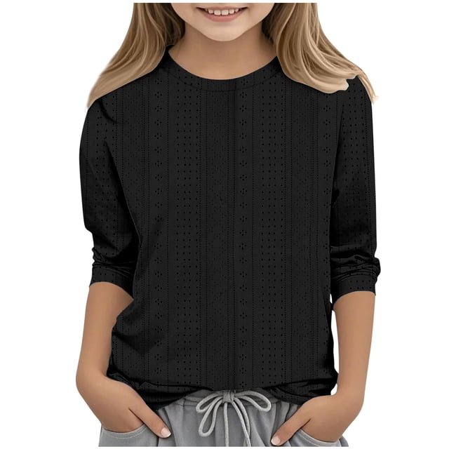 tarylea Hauts d'Été pour Filles Tout-Petits Manches 3/4 à Illets Col Rond Décontracté T-Shirts Unis Blouses Haut