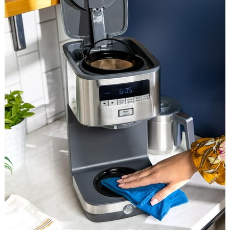 GE - 10 Cup Programmable Coffee Maker with Single Serve and Thermal Carafe - Stainless Steel