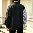 thumbnail image 6 of Men’s Loose‑Fit Asymmetrical Striped Patchwork Shirt, Oversized Color‑Block Long Sleeve Lapel Shirt Jacket, Comfort‑Focused Top For Daily Outings Dating And Light Outdoor Use, 6 of 6
