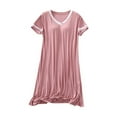 thumbnail image 2 of Xysaqa House Dresses Womens Nightgown Soft Sleepwear Cotton Casual V Neck Short Sleeve Pajama Dress Padded Lined Lounge Dress M-2XL on Clearance, 2 of 9