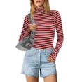 thumbnail image 5 of Jinhomg Womens Striped Shirt Slim Fit Comfy Long Sleeve Turtle Neck Tops Lightweight Casual Spring Pullover Ladies 2025 Trendy Outfit Winter Saving Red XXL, 5 of 10