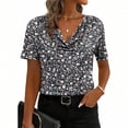 thumbnail image 2 of Enjoytime Woman Shirts Vintage Printed V-Neck Short Sleeve Blouses Summer Spring Fashion 2026 Casual Work Tops Black XL, 2 of 6