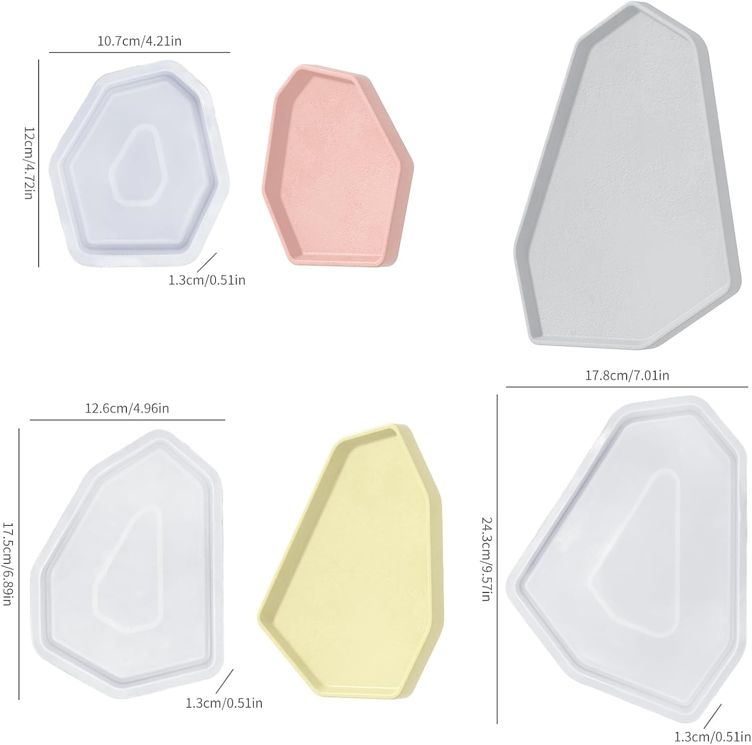 ABCISI Resin Tray Mold Set, Irregular Combination Rolling Tray Molds  of Different Shapes for Epoxy Resin, Silicone Molds with Edges for Serving Tray, DIY Holder Resin Casting Molds (Combination 1)
