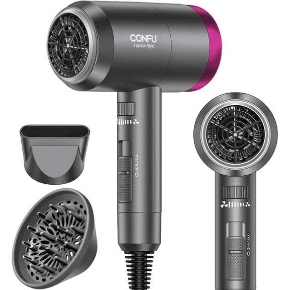 CONFU Lightweight Ionic Hair Dryer, Portable Lightweight Blow Dryer with 3 Heat Settings & Infinity Speed