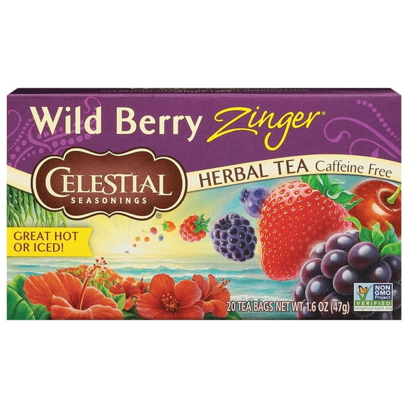 2X - Celestial Seasonings Wild Berry Zinger Herbal Tea, Caffeine Free, 20 Tea Bags Box