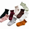 thumbnail image 2 of XmhyTop-A Ruffle Ankle Socks - Dark Red, 5 Pairs, One Size, Cute Ruffle Socks for Daily Wear, Bulk Cute Ankle Socks Pack, 2 of 5