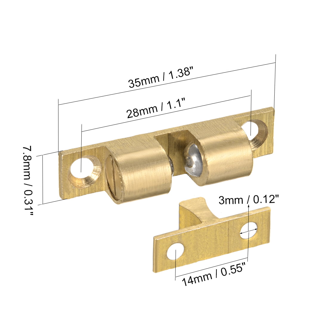 Durable Brass Double Ball Catch Hardware 42-70mm for Cabinet Doors Drawer 2019