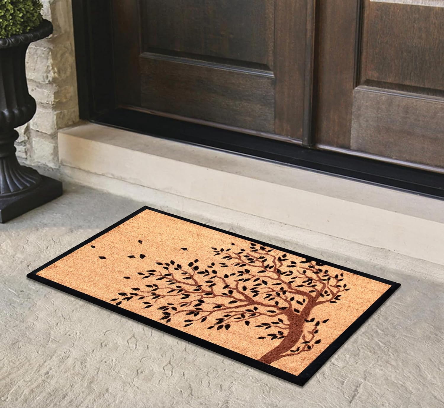 A1 Home Collections Entrance Door Mats, 24” x 48”, Durable Large Non-Slip Welcome Doormat, Rubber Backed Thin-Profile Heavy Duty Doormat for Front Door, Shedding Tree Bronze