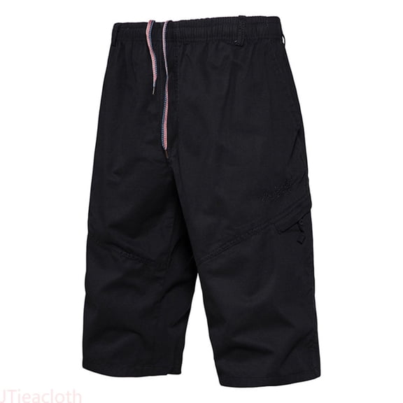 JTieacloth Mens Summer Cargo Pants Button Solid Color Pockets Tether Plus Size Mid Wash Shorts Mens Cargo Shorts Black