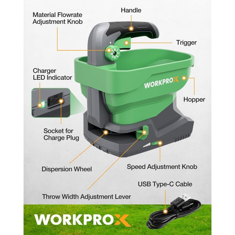 WORKPROX Battery Fertilizer Spreader, 7.2V Seed Spreader with 8