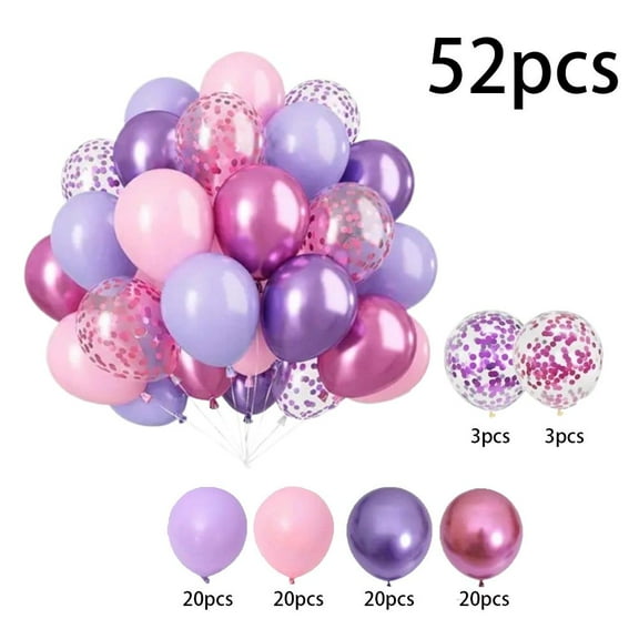 Pink & Party Balloons - 12 Inch Latex Confetti Balloons with Ribbon, Pastel Princess Party Decor for Birthday Baby Shower Wedding Graduation