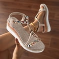 thumbnail image 3 of THDHVS Wedge Sandals for Women,Women's Sandals,Fashion Casual Bohemian Wedge Sandals Beach Casual Shoes for Womens Beige 9, 3 of 7