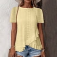 thumbnail image 3 of Perfectbot Women's Eyelet Ruffle Hem Blouse, Short Sleeve Round Neck Asymmetrical Peplum Trendy Top, 3 of 7