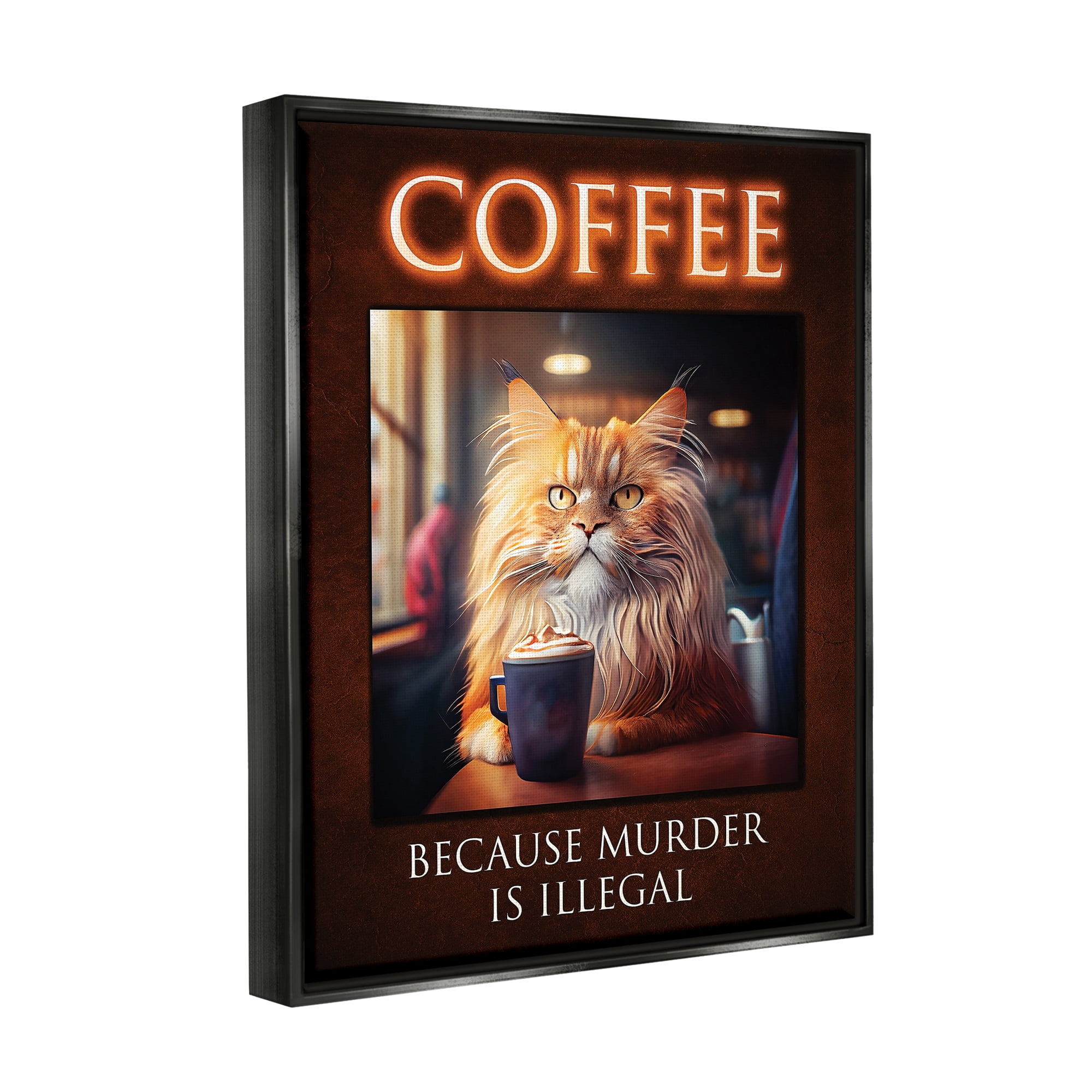 Stupell Industries Funny Cat Coffee Phrase Animals & Insects Painting Black Floater Framed Art Print Wall Art, 17 x 21