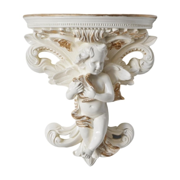 Estante flotante decorativo con escultura de ángel para pared, decoración del hogar, estatua de resina, organizador de figuras para florero, guardería Crema