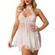 thumbnail image 1 of Conjunto de lencería Babydoll Encaje Malla Halter Chemise Vestido Hugtrwg para mujer Blanco T XL, 1 of 8