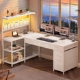thumbnail image 2 of 47" L Shaped Desk with 5 Drawers & Hutch, Reversible Gaming Desk with LED Lights & Outlets, Computer Desk with Open Shelves & Storage Bag for CPU, Books etc for Home Office, Space Saving, White, 2 of 7