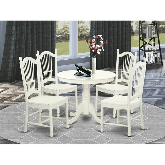East West Furniture Antique 5-piece Wood Table and Dinette Chairs in White