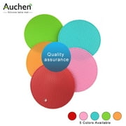 AUCHEN Pot Holders,Premium Silicone Hot Pads 5 in Set,Round Extra Thick Non-Slip Honeycomb Insulation Heat Resistance Coasters & Nonslip Jar Openers -BPA Free Honeycomb Thick Heavy Duty -7 inch