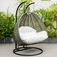 thumbnail image 2 of LeisureMod 2 Person Wicker Egg Chair Outdoor Indoor Bedroom Patio Hanging Lounge Swing Hammock Chairs with Black Stand and UV Resistant Cushions (White), 2 of 8