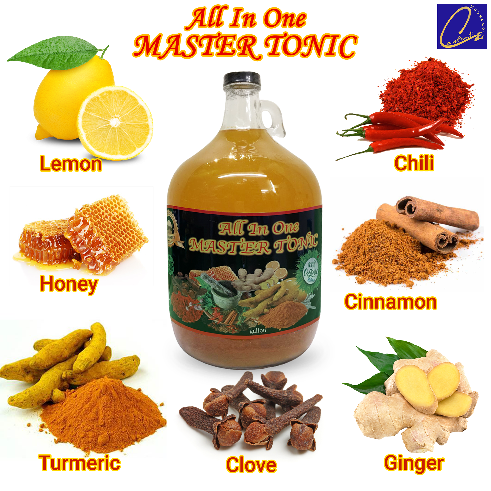 Fire Cider Master Tonic Wellness Shots | Herbal Tonic Apple Cider Vinegar Ginger Turmeric Honey | Gut Health Cleanse | Kosher Certified | Half Gallon/64oz