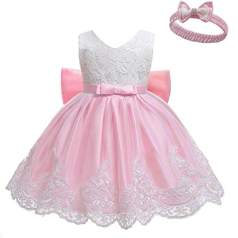 UTTOASFAY Baby Girls Dress Baby Girls Lace Bowknot&nbsp;Princess Wedding  formal&nbsp;Tutu Dress+Headband Set Clothes Pink 3-6 Months - Walmart.com