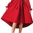thumbnail image 4 of Fesfesfes Girls Long Sleeve Party Dress With Belt Elegant Pleated Flowy Formal Gown For Special Occasion Birthday Celebration Holiday Outfit(Red,8-9 Years), 4 of 4