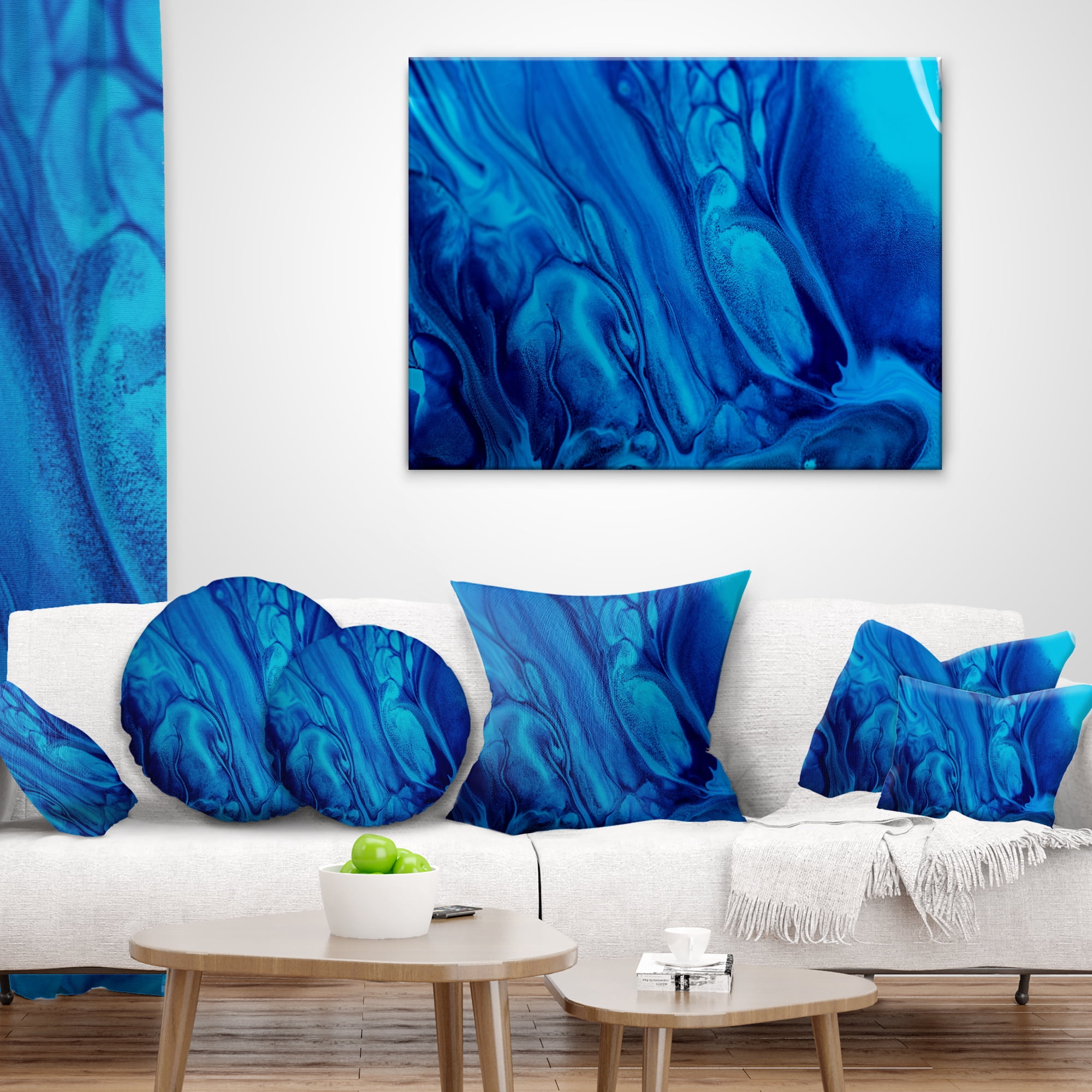 Designart Dark Blue Abstract Acrylic Paint Mix - Abstract Throw Pillow - 18x18