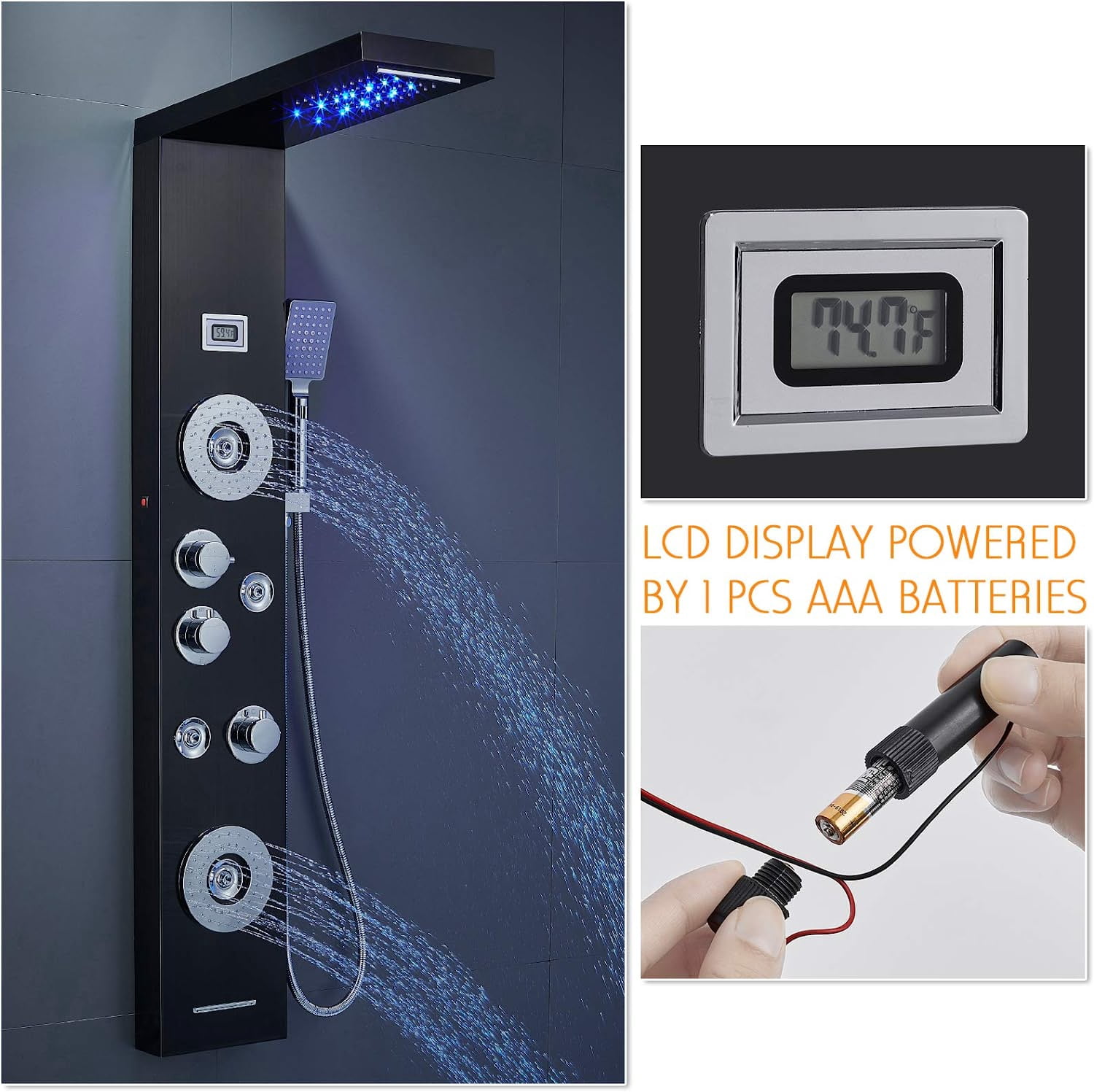 Zovajonia LED Shower Panel Tower System, Multi-Functions Shower Tower, Waterfall Showerhead, Shower Jets, Stainless Steel Rain Shower System Oil Rubbed Bronze