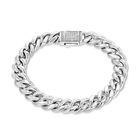 Men's 0.19 CT. T.W. Diamond Curb Link Bracelet in Stainless Steel