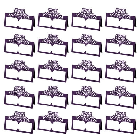 

50pcs Love Hollowed Out Name Seat Delicate Vintage Paper Place Creative Table Name Seat for Wedding Party (Dark Purple)