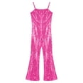 thumbnail image 3 of Haitryli Girls Shiny Sequins Bell Bottoms Dance Jumpsuit Carnival Party Movie Character Roleplay Fancy Dress Hot Pink 14, 3 of 5