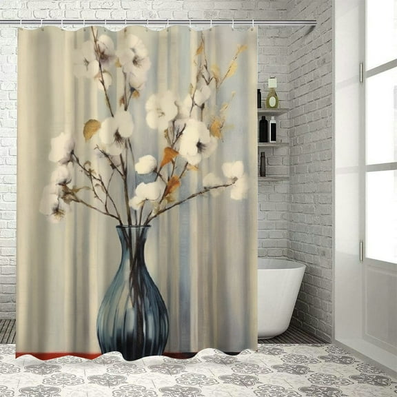 Shiartex Flowers Modern Waterproof Shower Curtain for Country Cottage & Farmhouse Bathroom Decor with Hooks 60x72