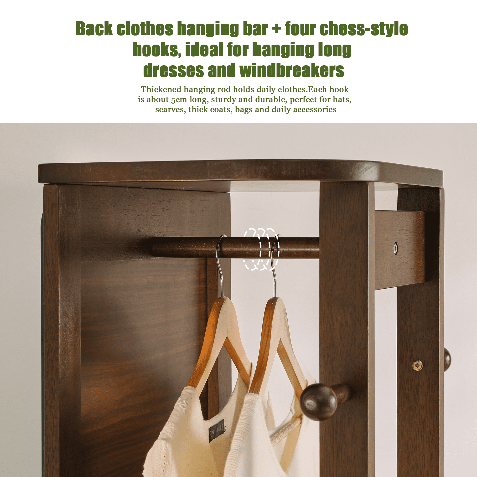 Solid Wood Rotating Full-Length Mirror Cabinet with Hooks and Shelves, Freestanding Jewelry Armoire and Storage Mirror for Bedroom, Walnut